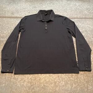 BOSS Hugo Boss Long Sleeve Polo Shirt Mens Large Dark Blue Cotton Lesona Stripe